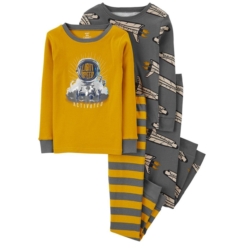 Carters 4 piece  Boys Snug Fit Astronaut 100% Cotton PJs Pajamas Size 6 Gray